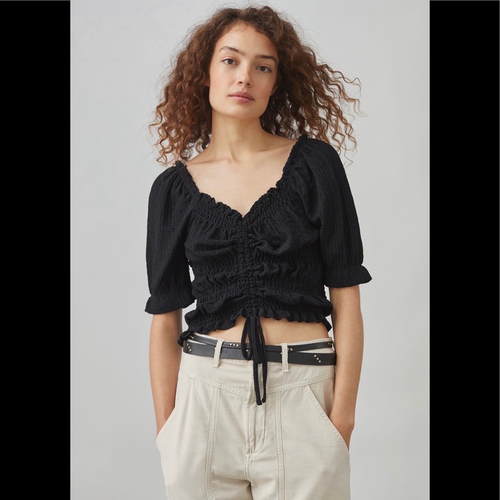 Anthro Pilcro Puff Sleeved Crop Top in Black size L NWT - Picture 14 of 16